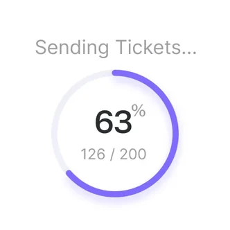 Ticket Generator dashboard card showing ticket sending progress